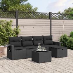 Salon de jardin 6 pcs avec coussins noir résine tressée