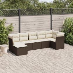 Salon de jardin avec coussins 7 pcs marron résine tressée