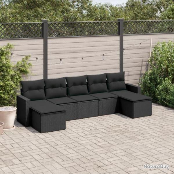 Salon de jardin 7 pcs avec coussins noir rsine tresse