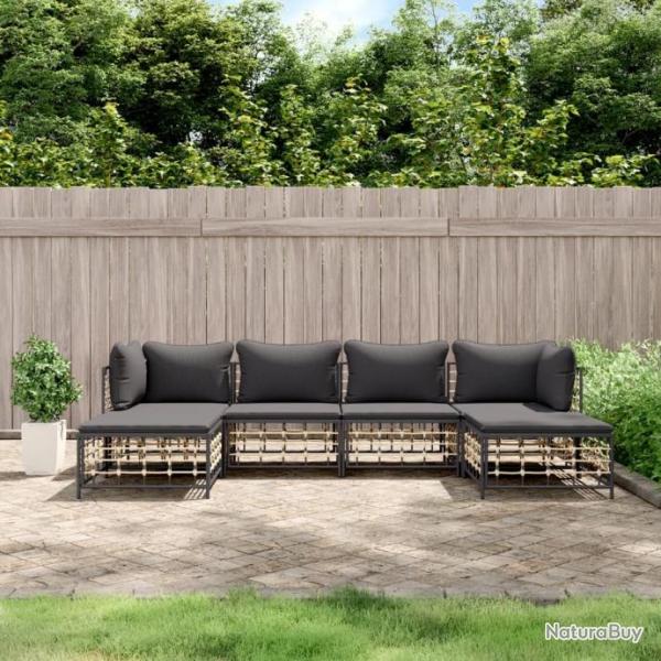 Salon de jardin 6 pcs avec coussins anthracite rsine tresse