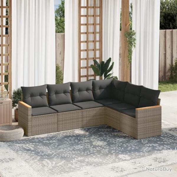 Salon de jardin 6 pcs avec coussins gris rsine tresse