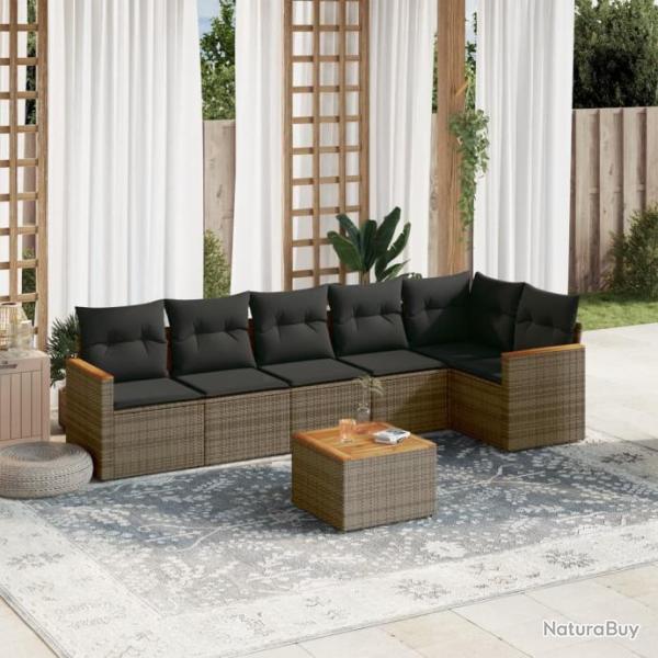 Salon de jardin avec coussins 7 pcs gris rsine tresse