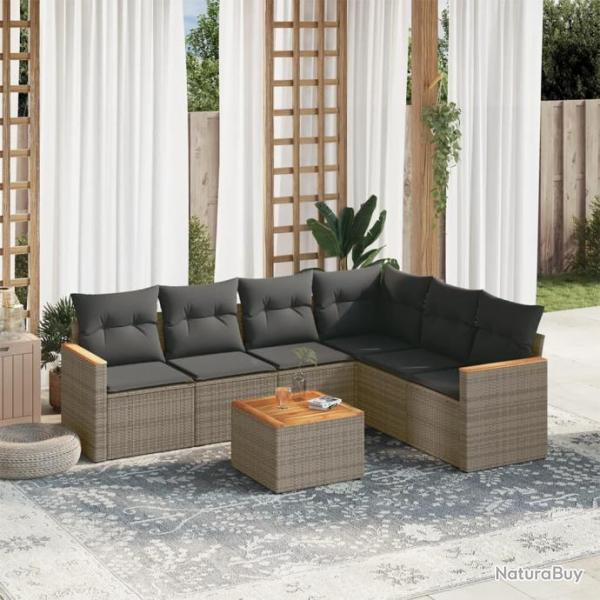 Salon de jardin avec coussins 7 pcs gris rsine tresse