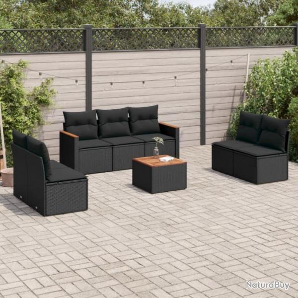 Salon de jardin 8 pcs avec coussins noir rsine tresse