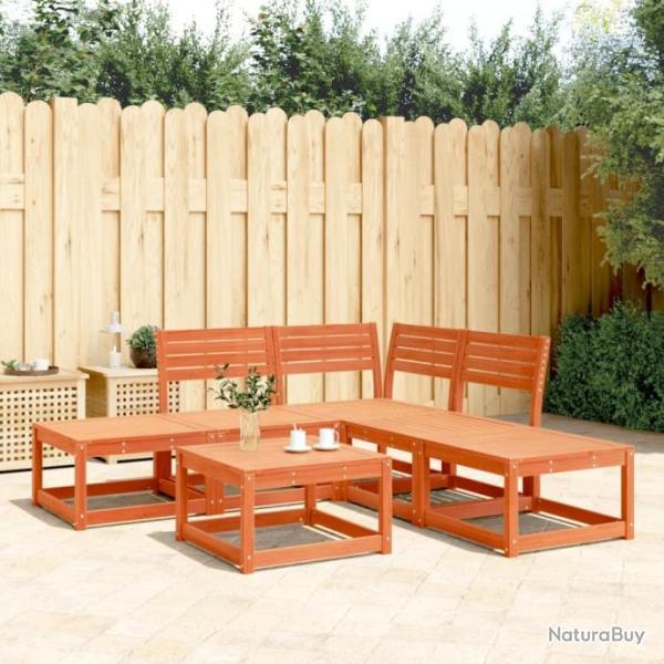 Salon de jardin 5 pcs cire marron bois de pin massif