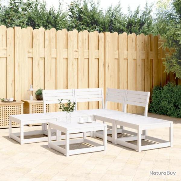 Salon de jardin 5 pcs blanc bois massif de pin