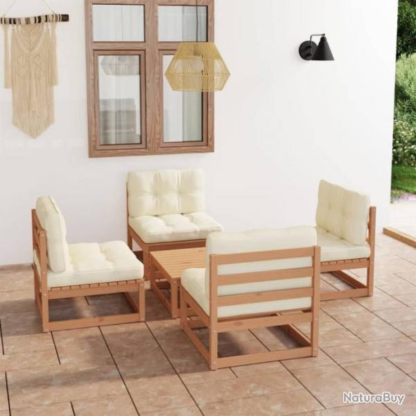 Salon de jardin 5 pcs avec coussins bois de pin massif