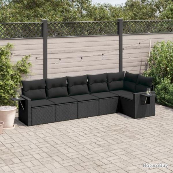 Salon de jardin 6 pcs avec coussins noir rsine tresse