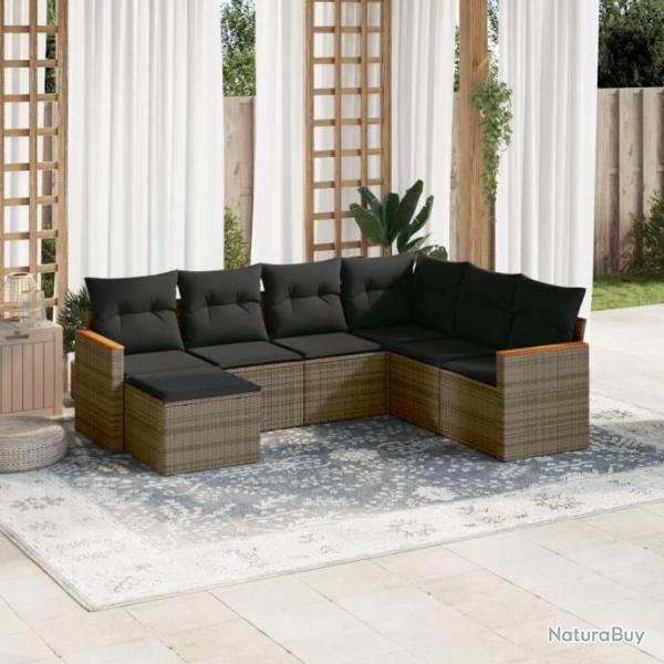 Salon de jardin avec coussins 7 pcs gris rsine tresse