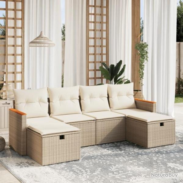 Salon de jardin avec coussins 6 pcs beige rsine tresse