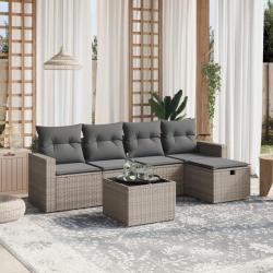 Salon de jardin 6 pcs avec coussins gris résine tressée