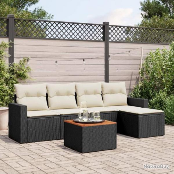 Salon de jardin 6 pcs avec coussins noir rsine tresse