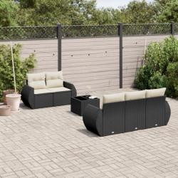 Salon de jardin 6 pcs avec coussins noir résine tressée