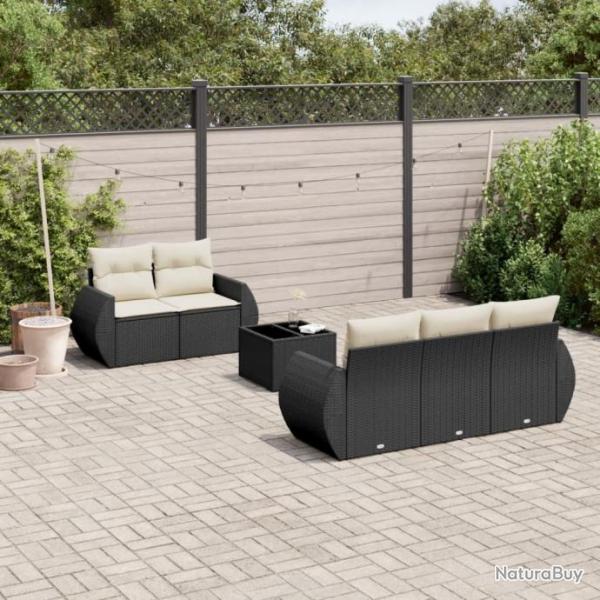 Salon de jardin 6 pcs avec coussins noir rsine tresse