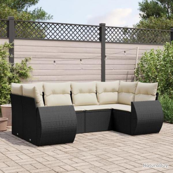 Salon de jardin 6 pcs avec coussins noir rsine tresse