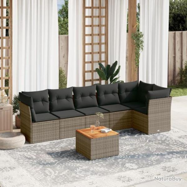 Salon de jardin avec coussins 7 pcs gris rsine tresse