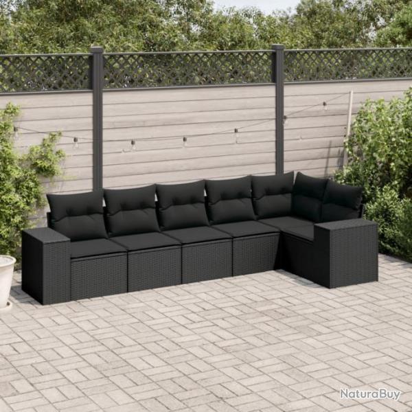 Salon de jardin 6 pcs avec coussins noir rsine tresse