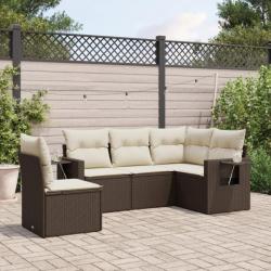 Salon de jardin avec coussins 5 pcs marron résine tressée