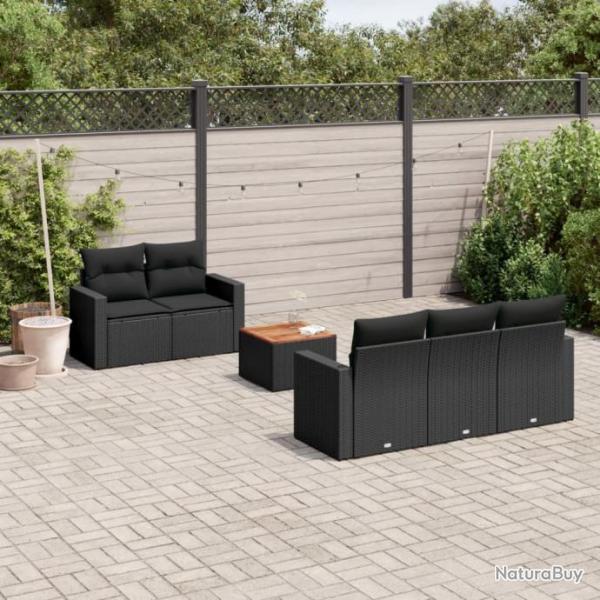 Salon de jardin 6 pcs avec coussins noir rsine tresse