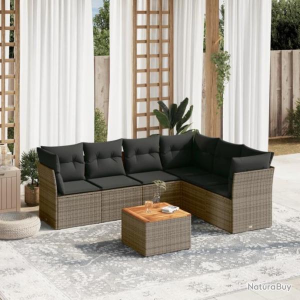 Salon de jardin avec coussins 7 pcs gris rsine tresse