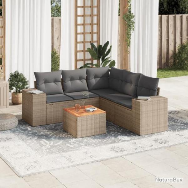 Salon de jardin avec coussins 6 pcs beige rsine tresse