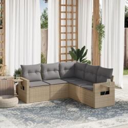 Salon de jardin avec coussins 5 pcs beige résine tressée