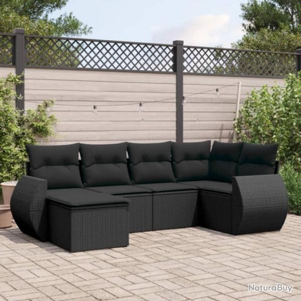 Salon de jardin 6 pcs avec coussins noir rsine tresse