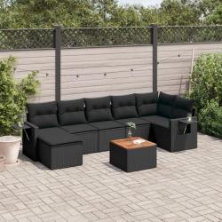 Salon de jardin 8 pcs avec coussins noir résine tressée