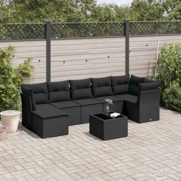 Salon de jardin 8 pcs avec coussins noir rsine tresse