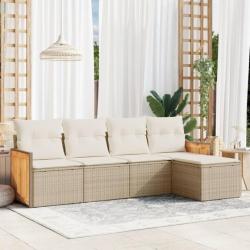 Salon de jardin avec coussins 5 pcs beige résine tressée