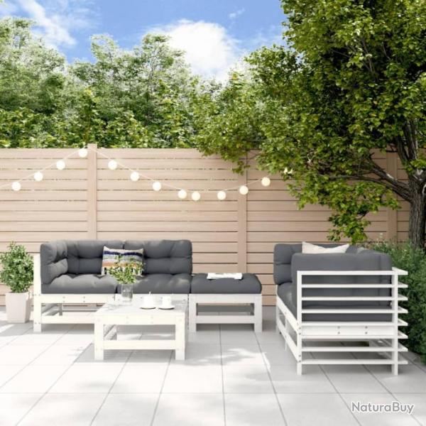 Salon de jardin 6 pcs Blanc Bois de pin massif