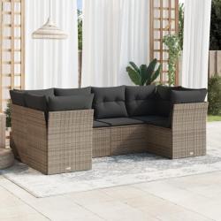 Salon de jardin 6 pcs avec coussins gris résine tressée