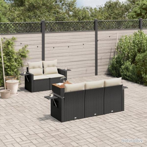 Salon de jardin 6 pcs avec coussins noir rsine tresse