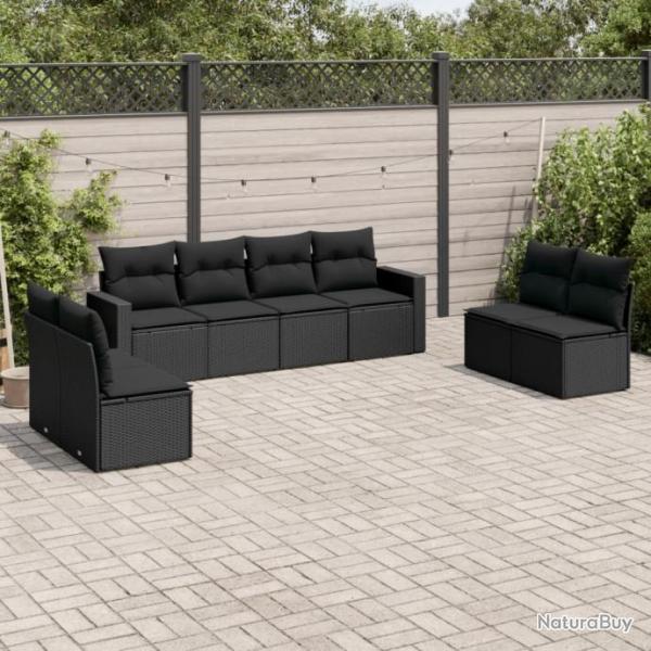 Salon de jardin 8 pcs avec coussins noir rsine tresse