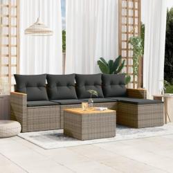 Salon de jardin 6 pcs avec coussins gris résine tressée