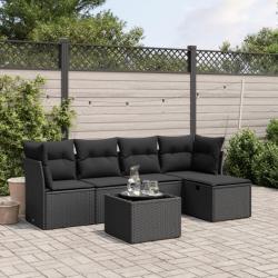 Salon de jardin 6 pcs avec coussins noir résine tressée