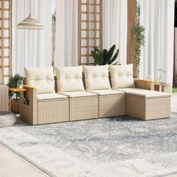 Salon de jardin avec coussins 5 pcs beige résine tressée