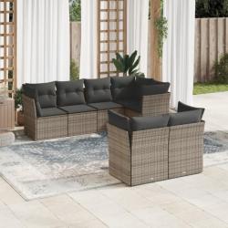 Salon de jardin avec coussins 7 pcs gris résine tressée