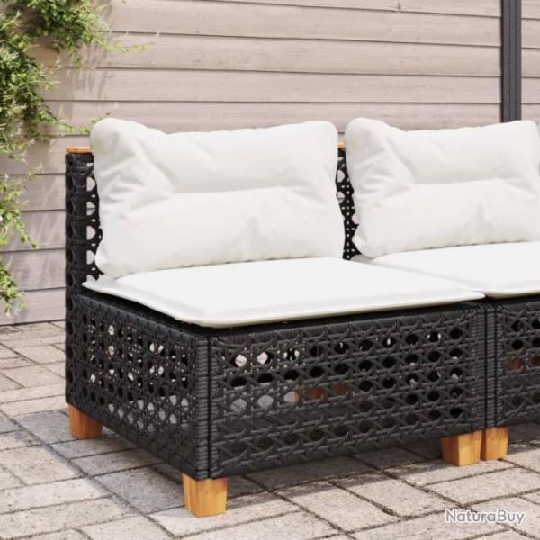 Canap de jardin sans accoudoirs coussins noir rsine tresse