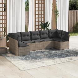 Salon de jardin avec coussins 7 pcs gris résine tressée