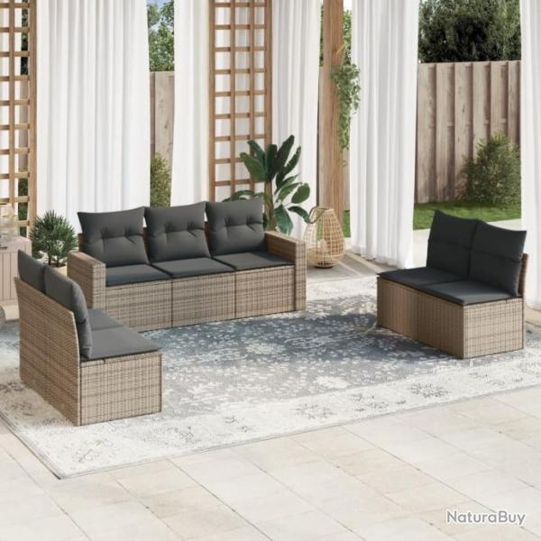 Salon de jardin avec coussins 7 pcs gris rsine tresse