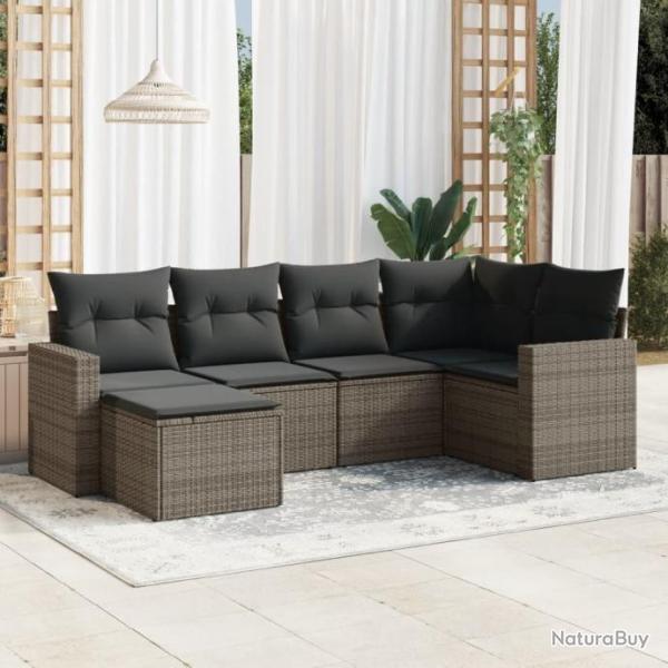 Salon de jardin 6 pcs avec coussins gris rsine tresse