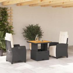 Ensemble à manger de jardin avec coussins 3 pcs Noir