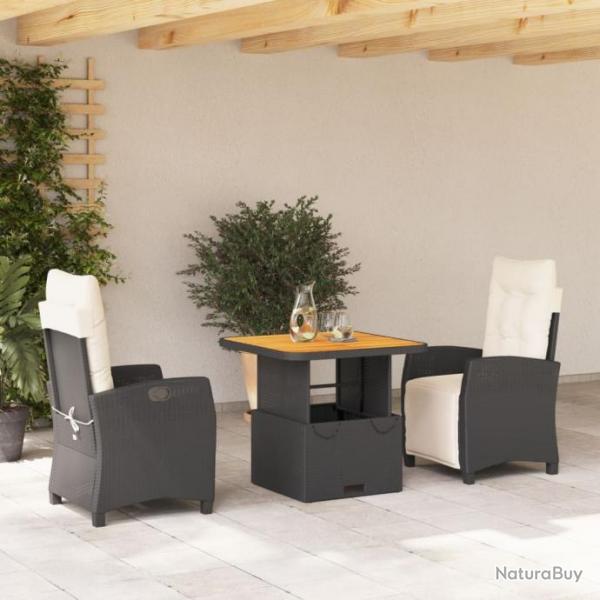 Ensemble  manger de jardin avec coussins 3 pcs Noir