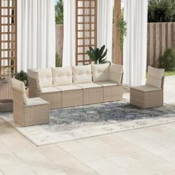 Salon de jardin avec coussins 6 pcs beige résine tressée