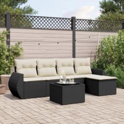 Salon de jardin 6 pcs avec coussins noir résine tressée