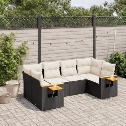 Salon de jardin 6 pcs avec coussins noir résine tressée