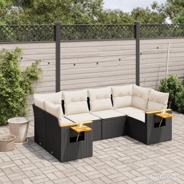 Salon de jardin 6 pcs avec coussins noir rsine tresse