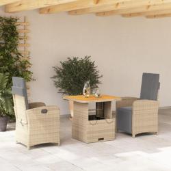 Ensemble à manger de jardin et coussins 3 pcs Beige poly rotin