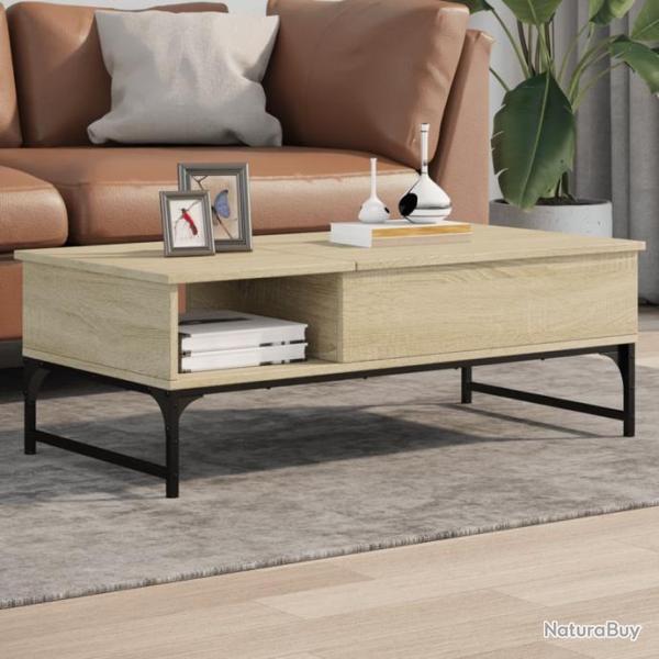 Table basse chne sonoma 100x50x35cm bois d'ingnierie et mtal